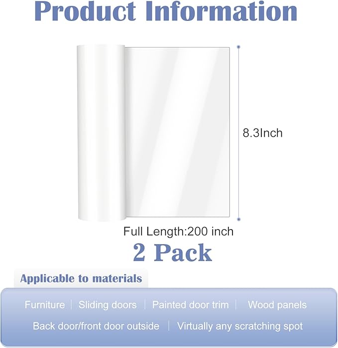 400'' x 8.3'' Door Scratch Protector from Dog Scratching, Anti Scratch Guard Deterrent Tape, Ultra Durable Pad for Cats Dogs, Door Frame Protector for Screen Door, Window, Wall, Chari Leg