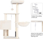 Heybly Cat Tree with Cat Self Groomer Brush, Cat Tower Condo for Indoor Cats with Padded Plush Perch, Cat House with Basket Scratching Board Post, Beige HCT005SM