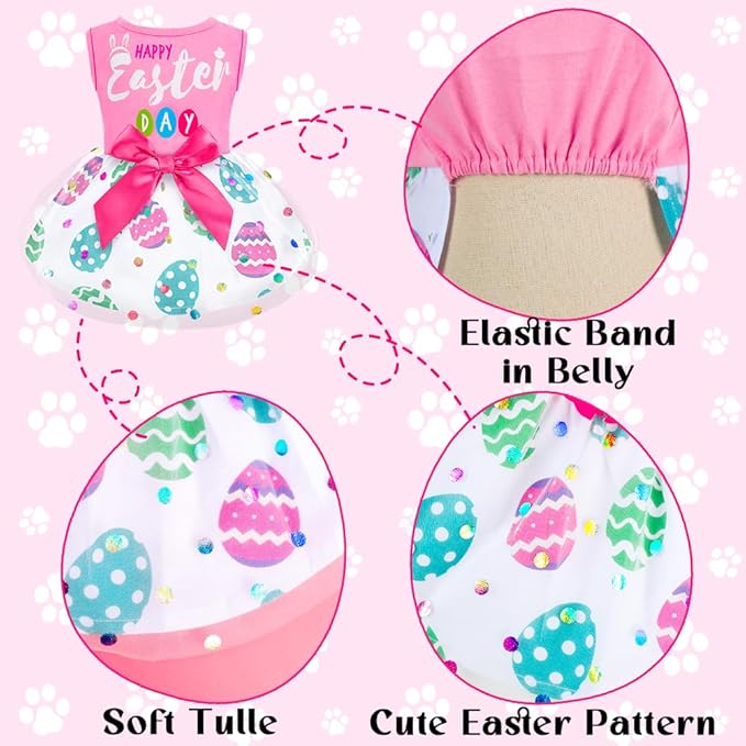 Dog Dress Girl Dog Dresses with Bowknot Tulle Princess Pet Clothes for Small Medium Large Dogs Girls Boys Cats Outfit Apparel (Large, Happy Easter)