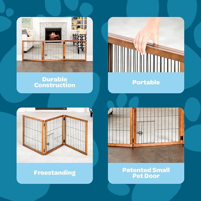 Carlson Pet Products Design Paw 62-Inch Super Wide 3 Panel Premium Wooden Pet Gate,Brown