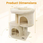 PETSITE 26-inch Small Cat Tree, with Sisal Scratching Post, Double Comfy Condos, and Spacious Top Perch, Ideal for Indoor Cats and Kittens (Beige)