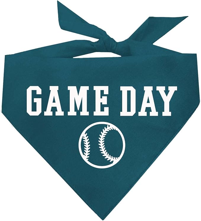 Game Day Dog Bandana | 100% Cotton Adjustable Triangle | Made in USA | Baseball| Sports | Biggest Fan | Game Day | Teal, One Size (1054)