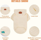BEAUTYZOO Small Dog Hoodie Sweater with Pockets, Dog Clothes for Small Medium Dogs Boy Girl, Waffle-Like Laminated Cotton Pet Coats with Hat and Leash Hole, Cream L