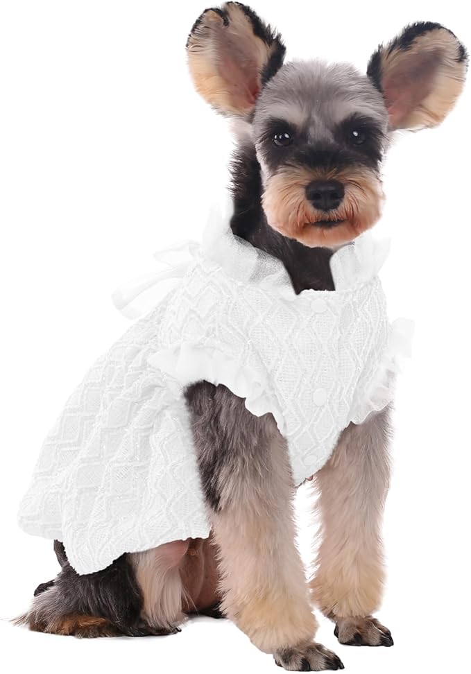 Kuoser Dog Dress, Cute Dog Dresses for Medium Dogs Girl Elegant Puppy Tutu with Bow-Knot, Doggie Princess Costume Pet Outfit for Birthday Party Christmas Halloween Wedding, White M