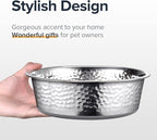URBUDDIES 2 Pack Hammered Stainless Steel Dog Bowls, Premium Metal Dog Bowls with Non Slip Rubber Bottom, Dishwasher Safe, Easy to Clean, 8 Cup, Gray Bottom