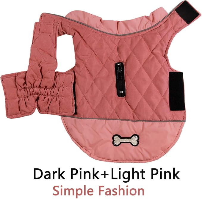 Reversible Dog Coats for Medium Dogs Waterproof Warm Dog Jacket for Cold Winter,Pink L
