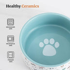 Fun Elements Ceramic Dog Bowls - Large, 64 Fl Oz Heavy Duty, Adorable Dog Patterns (Large, Blue)