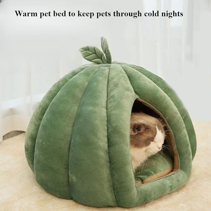 Cozy Cat Cave Bed with Removable Cushion - Indoor Cat Tent, Warm Washable Nest, Scratch-Resistant Mat for Cats & Small Dogs(Green)