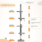 Floor to Ceiling Cat Tree, Cat Tower with Adjustable Height 98-110 Inches, 5 Tiers Tall Cat Tree Floor to Ceiling with Cozy Bed,Platforms, Sisal Scratching Posts for Cats, Soft Gray