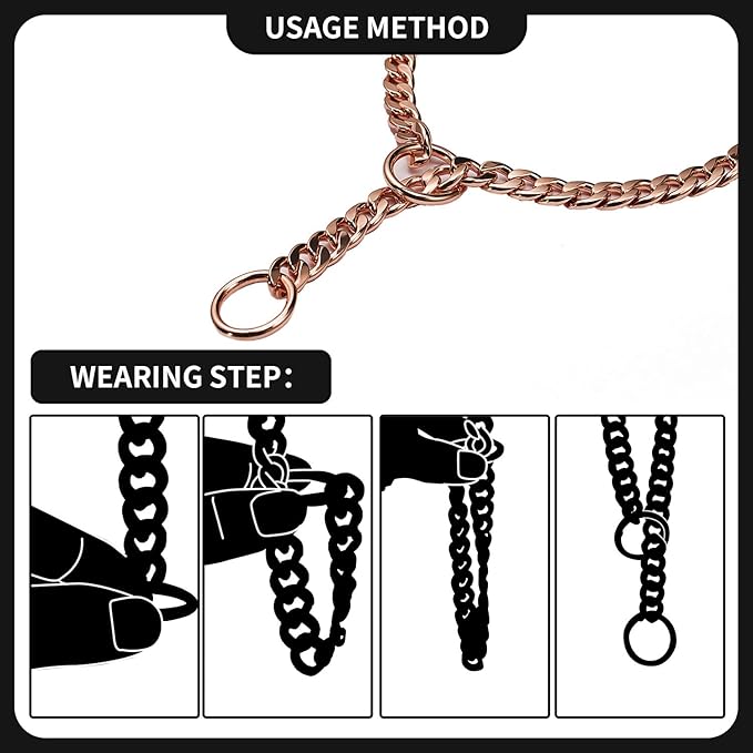 Stainless Steel P Chock Metal Chain -JYHY Dog Necklace Collars Walking Training Pet Supplies for Small Medium Large Dogs (24" (Fits Neck 20" to 22"), Rose Gold)