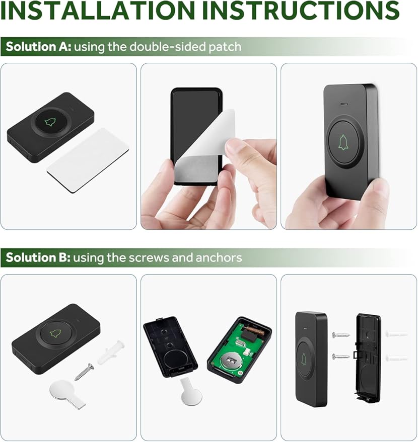 AVANTEK Wireless Door Bell, CB-12 Mini Waterproof Doorbell Chime Operating at 1000 Feet with 52 Melodies, 5 Volume Levels & LED Flash