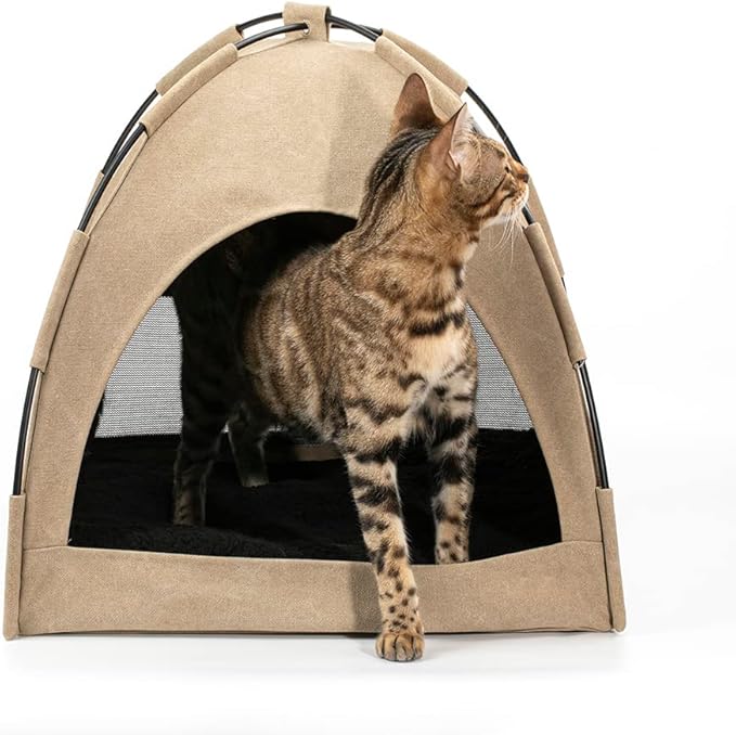 FURRYTAIL Cat Bed for Indoor Cats, Cat Houses, pet beds for cat and Small Dogs,Cat Tent, Kitten Bed, Cat Hut, Cat Cave with Removable Washable (Beige)