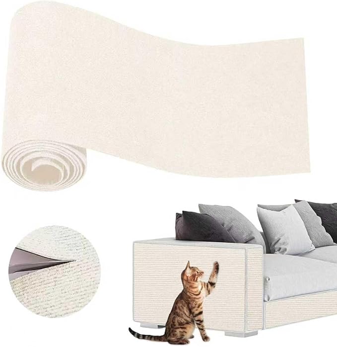 Cat Scratch Mat,Furniture Protector, 39.3"x15.8" Trimmable Self-Adhesive Cats Scratch Carpet, DIY Climb Cat Scratch Mat for Couch Furniture or Wall Protector (Cream White)