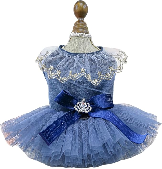 Fashion Sweet Puppy Dog Blingbling Princess Skirt Pet Dog Lace Cake Camisole Tutu Dress D-Navy S