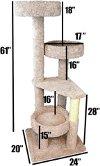 Maykoosh Rustic Recluse Large Cat Tower with Easy to Access Spacious Perches, Carpet Upholstered Cat Tree for All Cat Breeds, Multi-Perch Cat Tree with Sisal Rope Scratch Post Taupe/Neutral