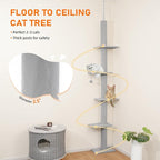 Cat Craft Cat Tree Floor to Ceiling 95-108" Tall Cat Tree Carpet Cat Tower Kitten Tree Sisal Scratching Post and Mat Cat Pole for Indoor Cats, White Grey