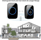 Wireless Doorbell, Waterproof Door Bell Kit, Distinguish Front and Rear Doors, Over 1000 feet Range and 60 Chime, 5 Levels Volume and LED Flash, for Home Office Classroom
