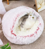 Cat Bed Round Fluffy Hooded Cat Bed Cave, Anti-Anxiety Cave Bed with Hooded Blanket, Cozy Cuddler Luxury Puppy Pet Bed, Anti-Slip Bottom and Machine Washable (Pink, Medium)