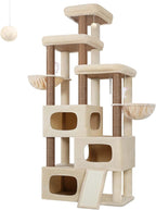 Globlazer 85 Inch Tall Cat Tree for Large Cats, Multi-Level Cat Tower for 4+ Cats with 3 Condos, 2 Hammocks & Sisal Posts, Heavy Duty Cat Tree Tower for Maine Coon, S85, Beige
