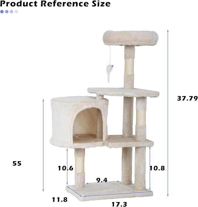 Heavy Duty Cat Tree,36 Inch Tall Cat Tower,Cozy Condos,Scratching Posts,Sisal Rope,Multi-Level Perches Platforms for Indoor Cats/Kittens,Sturdy Pet Climbing Furniture,Beige