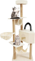 Cat Tree, W23.6*D15.7*H63in Cat Climbing Tower for Indoor Cats, Multi-Layer Cat Condo with Cat House, Hammock, Jumping Platforms, Scratching Posts, Holds 7.5kg/16.5lbs (Beige)