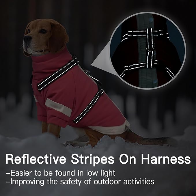 Turtleneck Dog Coat with Harness Built in - S,Soft Warm Lining | Adjustable Reflective Harness Coats for Small Dogs,Water-Repellent Snowsuit,Windproof & Cold-Resistant Jacket (Pink)