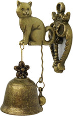 Vintage Metal Doorbell Animal Figure Decorative Doorbell Cat Shape Decoration Hanging Bell for Yard or Garden Decorative Retro Style Lovely Cat Hand Bell Antique Style Shopkeepers Door Bell