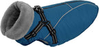 Queenmore Small Dog Coat,Dog Coat for Small Dogs,Reflective Windproof Dogs Jackets with Built-in Harness,Doggy Winter Jacket with Zipper On Back,Warm Pet Coats with Fleece Lining,Blue,S