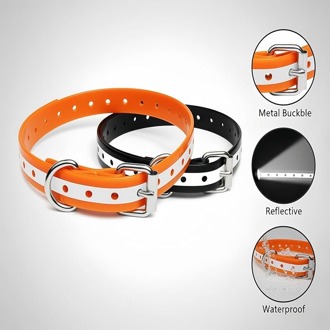 Waterproof Replacement Strap for Shock Collars, Adjustable Bark and E Collar Strap, Fits 5–150 lbs Dogs, Reflective TPU Dog Training and Invisible Fence Replacement Collars 3/4 inch Dog Collar 2 Pack