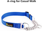 Plutus Pet Martingale Dog Collar with Stainless Steel Chain and Reflective Nylon, Adjustable No Pull Training Collar, for Small Medium, and Large Dogs, Royal Blue, M