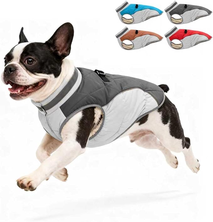 Dog Winter Coat for Small Dogs, Adjustable Puppy Warm Jackets in Cold Weather, Reflective Pet Fleece Vest with External Attachment Points, Zippered Cold-Weather Dog Winter Clothes, S Black