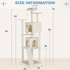 FDW | 81" Cat Tree Tower | Beige | Multi-Level Indoor Activity Center with Sisal Scratching Posts, Condos, Plush Perches, Hanging Cat Toys | Sturdy, Easy to Assemble | for Kittens & Adult Cats