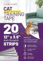 CLAWGUARD Cat Training Tape Strips – 20 Pre-Cut Double-Sided Anti Scratch Shields (12x3.5 in) – Cat Scratch Furniture Protector for Sofa & Surfaces