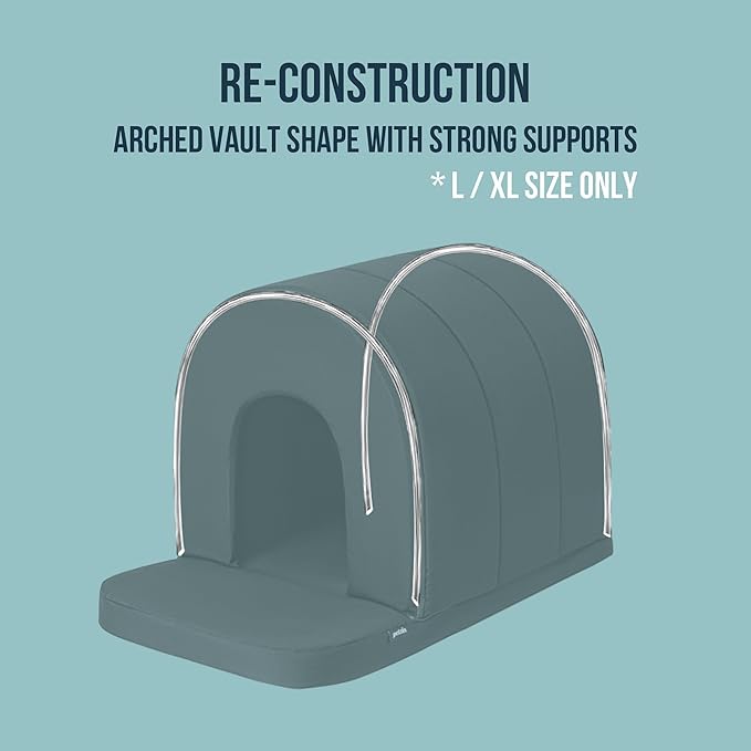 Orthopedic Dog House 2.0 - Outdoor Waterproof Dog Shelter w/Porch - Scratch Proof Indoor Pet House w/Egg-Crate Foam - Ideal for Large Breeds & Fits 36-Inch Crate - 35"x22", Moonstone