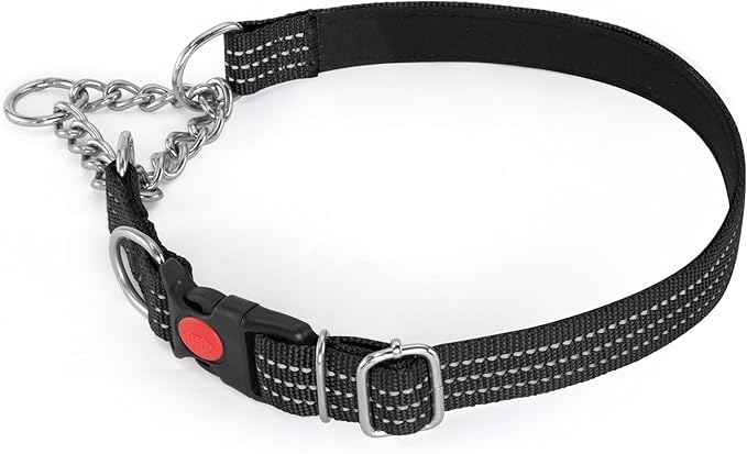 Martingale Collars,Reflective Dog Collar,Side Release Buckle,Adjustable Chain Training Pet Collars (Black, L,Neck 15"-27")