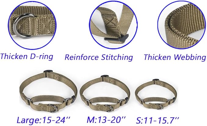 Premium Nylon Adjustable Escape-Proof Martingale Dog Collars,Soft and Durable Heavy Duty D-Ring for Large Active Dogs Walking,Training,etc... (Military Green, Large)