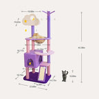 Happy and Polly 52.8 inch Moonlight Cat Tree with Celestial Moon and Star Pendants, Purple Plush Cat Tower with Hammock and Multi Level Perches