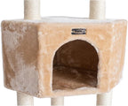 Cat Tower 3 Level Real Wood Kitten Tree - Beige Condo Perch Sisal Scratching Post 48" Tall