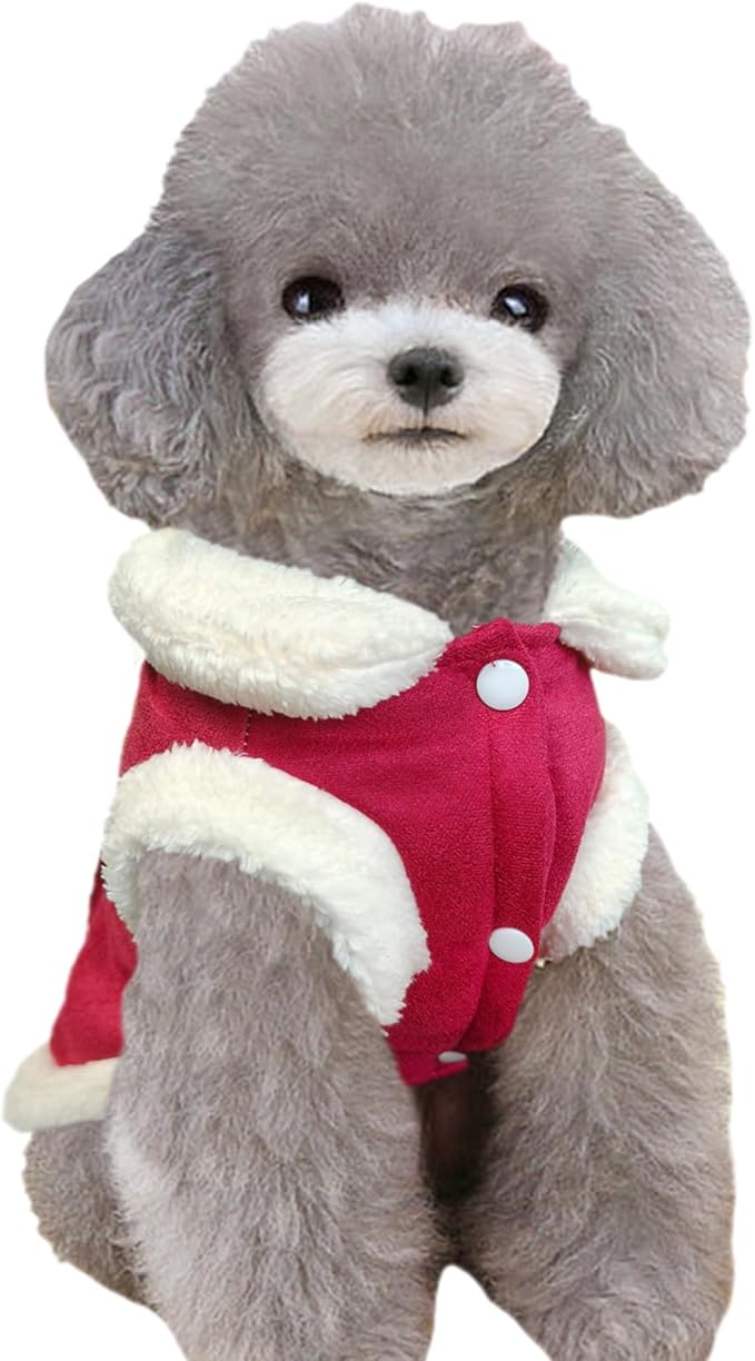 Jecikelon Bowtie Dog Cold Weather Coat Fleece Lining Warm Pet Puppy Turtleneck Dogs Winter Clothes for Small Dogs with D-Ring (Red, Medium)