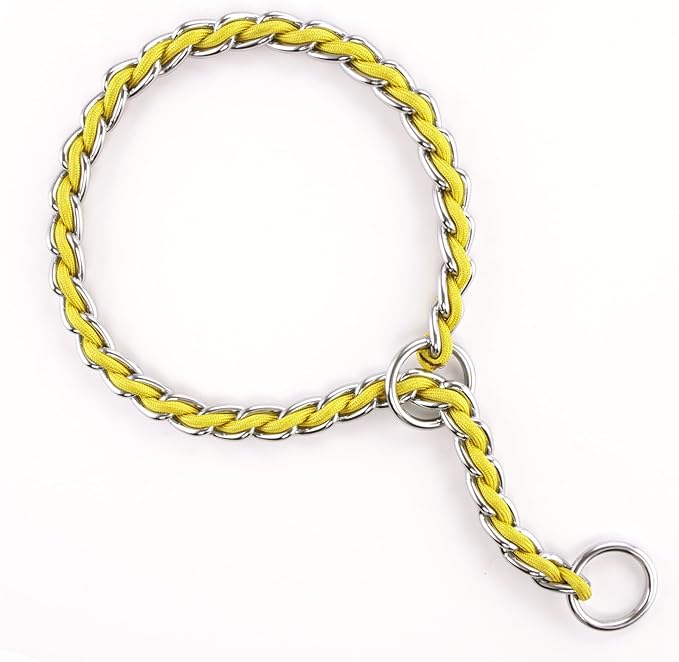 TSPRO Stainless Steel Heavy Duty Metal Dog Collar, Adjustable and Durable Pet Collar for Medium to Large Dogs, Ideal for Walking and Training (Yellow, 4MM*20.5-23 inches)