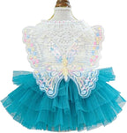 ANIAC Butterfly Dog Dress with Blue Tutu Funny Dog Clothes with Wing Girl Puppy Dress for Small Dogs Pet Butterfly Costume Holiday Cat Outfit for Halloween Birthday Wedding (Lake Blue, Medium)