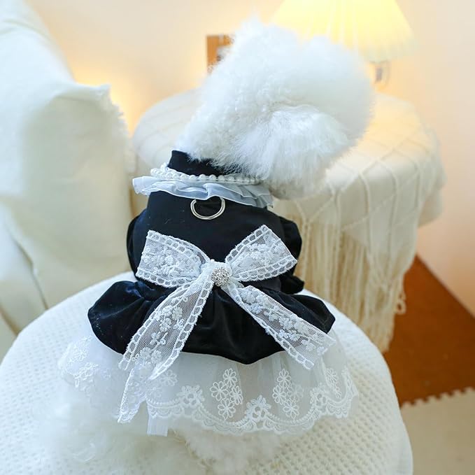 Furbabycare® Elegant Sweet Fashion Puppy Dog Blingbling Princess Skirt Pet Dog Lace Cake Camisole Tutu Dress H-Black X-Small