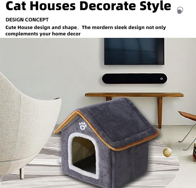 Cat Houses Indoor-Foldable Cat Dog House & Kennel Bed Mat for Kittens & Puppys,Enclosed Warm Cat Beds for Indoor Cats with Removable Cover for Winter,Dog House Cave Tent (Brown, S:10.2×11.8×12.6in)