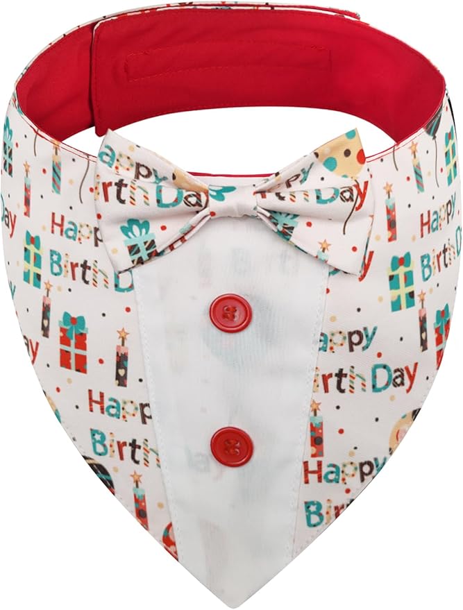 Dog Birthday Tuxedo Bandana Collar with Bow tie, Adjustable Pet Birthday Outfit Costume for Dogs (Sizes XS-XL)
