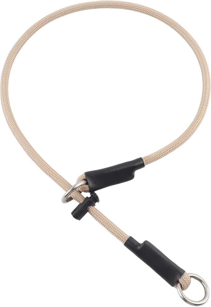 Slip Collar for Dog – 5/16” High-Strength Nylon Rope Pet Slip Collars with Spring-Loaded Adjustable Stopper for Small, Medium Dogs(Khaki, 30 inch)