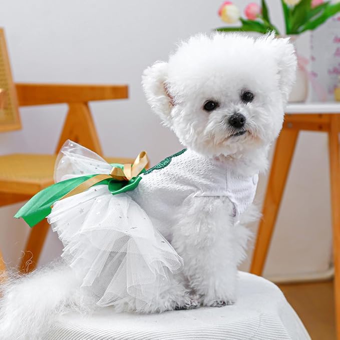 Furbabycare® Elegant Sweet St. Patrick's Day Puppy Dog Blingbling Princess Skirt Pet Dog Lace Cake Camisole Tutu Dress B-Green X-Small