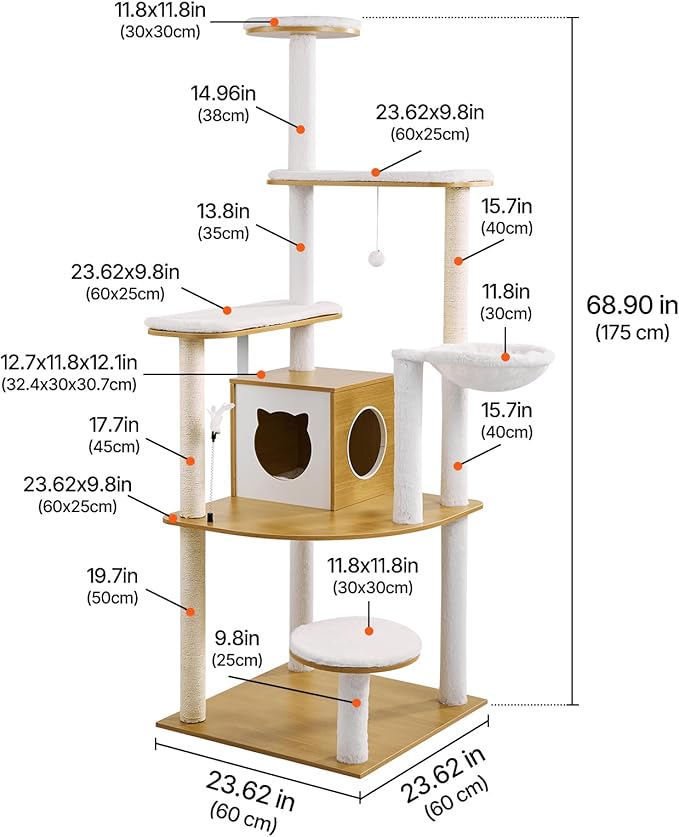 Happybuy Large Cat Tree, 68.9 inches Tall, Cat Tower, Multi-Level Cat Condo Furniture Activity Center with Cozy Perches, Sisal Scratching Posts, Big Kittens House for Indoor Cats Play & Rest
