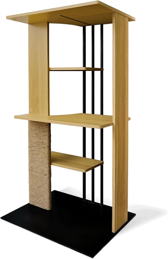 4 Cats & Dogs Cali Cat Tree 24″ x 18″ x 47″ with Scratching Post, 4 Platforms, LED Lighting, Engineered Wood & Sisal Rope – Modern Cat Tower, Cat Scratcher for Indoor & Large Cats - Oak