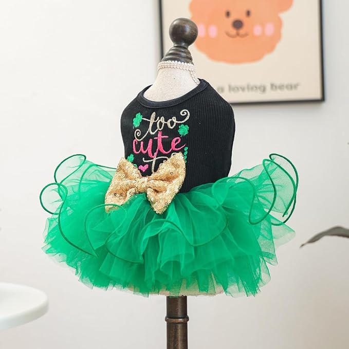 Furbabycare® Elegant Sweet St. Patrick's Day Puppy Dog Blingbling Princess Skirt Pet Dog Lace Cake Camisole Tutu Dress B-Green-3 X-Small