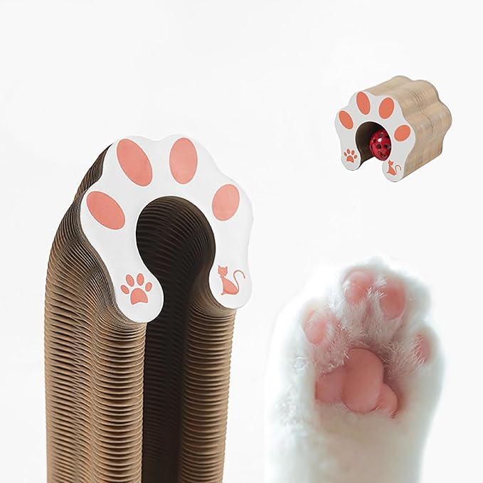 Kitty Curls Cat Toy, Magic Organ Cat Interactive Scratcher Cardboard with Bell Ball, Foldable & Changeable Accordion Shape Exercise Anxiety Relief Toy for Indoor Cats (1PCS)